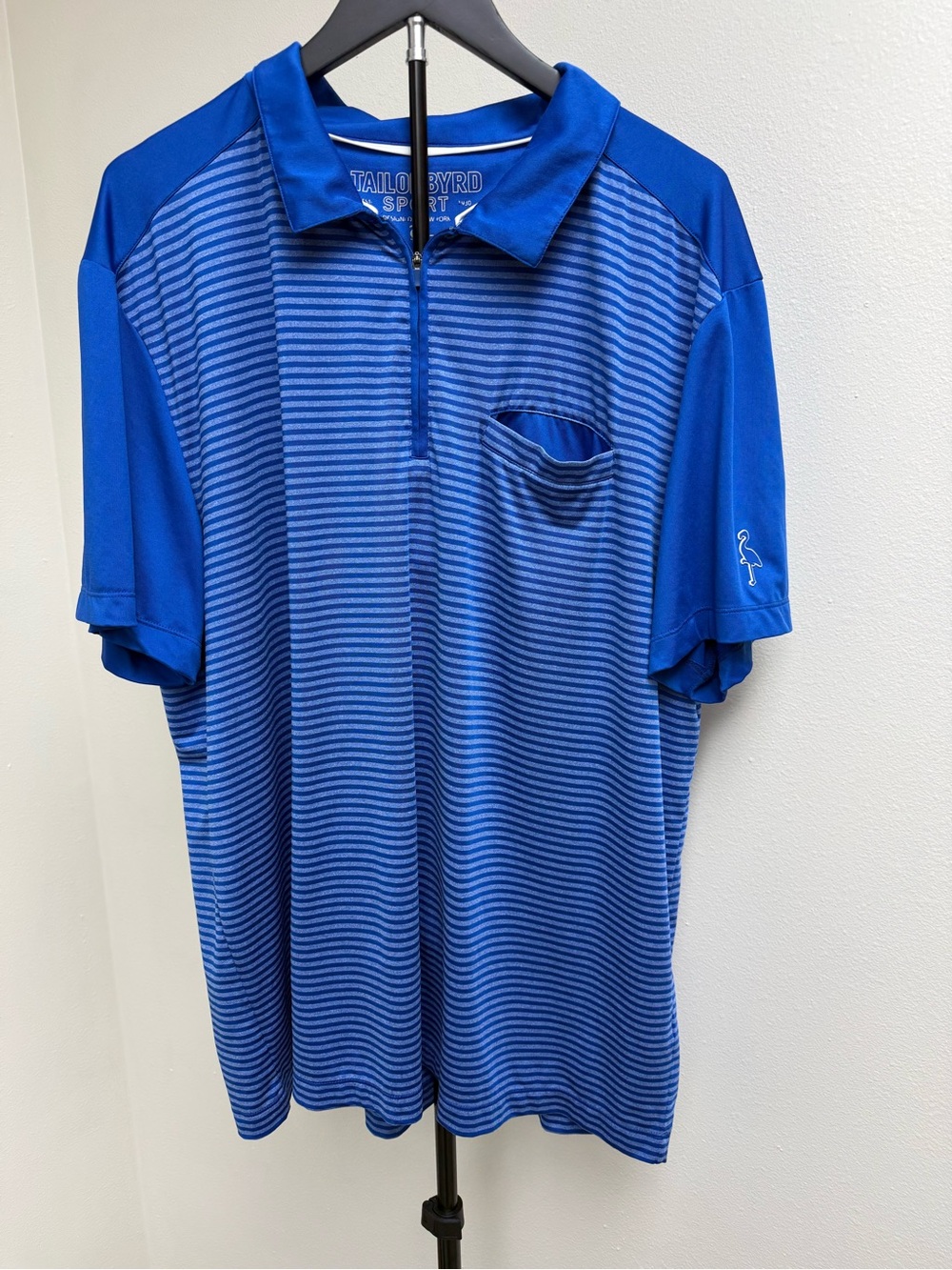 Tailorbyrd Royal Blue Striped Polo with Zip Placket